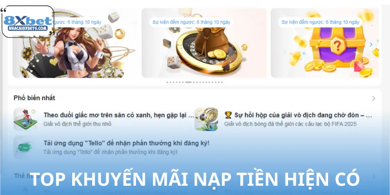 Danh sách ưu đãi nạp tiền hiện có